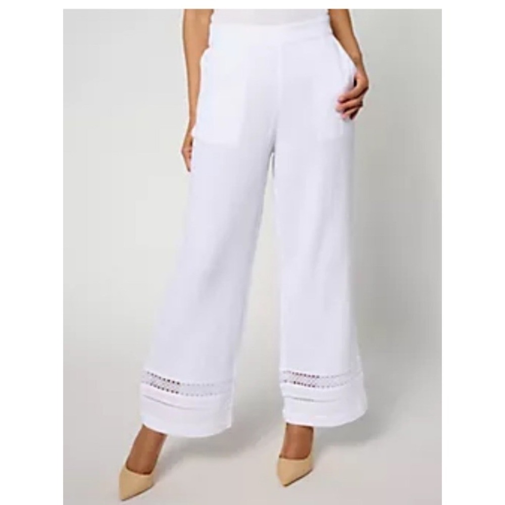 Isaac Mizrahi Live Bridgehampton White Cotton Gauze Wide Leg Ankle Pants Size XL